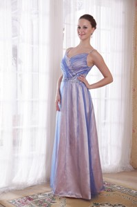 Lilac Empire Straps Floor-length Tulle And Taffeta Beading Evening Dress