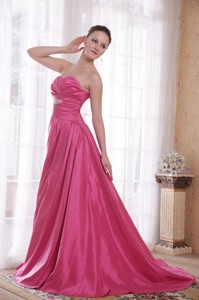 Rose Pink Princess Sweetheart Court Train Taffeta Beading Evening Dress