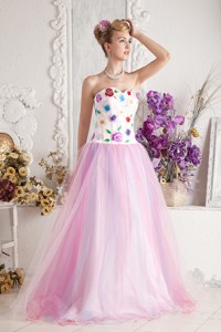 Baby Pink Evening Dress Sweetheart Floor-length Colorful Appliques