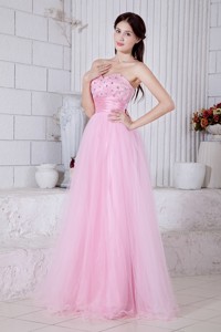 Baby Pink Sweetheart Beading Prom Evening Dress Floor-length Organza