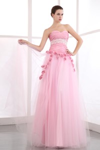 Pink Sweetheart Taffeta And Tulle Evening Dress With Appliques