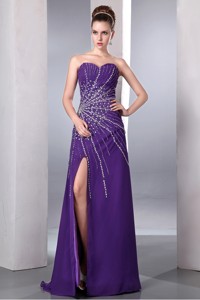 Purple Column Sweetheart Floorlength Chiffon Beading Evening Dress