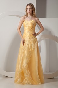 Gold Column Sweetheart Embroidery With Beading Evening Dress Floor-length Taffeta And Organza