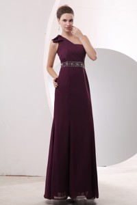 Gorgeous Burgundy Empire One Shoulder Beading Evening Gown Floor-length Chiffon