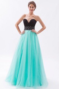 Black And Turquoise Sweetheart Floor-length Tulle Beading Evening Dress