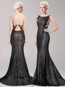 Luxurious Square Black Evening Dress With Sequins And Appliques