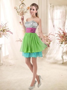 Cheap Sweetheart Short Bridesmaid Dress With Sequins And Belt