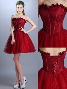 New Arrivals Laced Mini Length Bridesmaid Dress in Wine Red