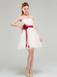 Wonderful Hand Made Flower Short Bridesmaid Dress in White