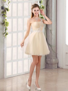 Appliques A Line Mini Length Bridesmaid Dress with One Shoulder