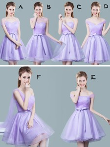 Cheap Tulle Bowknot and Ruched Bridesmaid Dress in Lavender