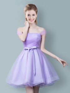 Low Price Lavender Short Bridesmaid Dress with Off the Shoulder