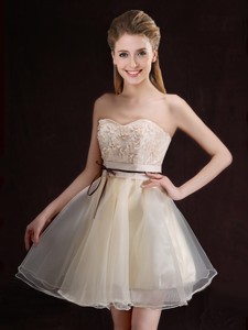 Gorgeous Belted and Applique Short Bridesmaid Dress in Organza