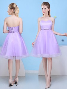 Low Price Sweetheart Lavender Short Bridesmaid Dress with Bowknot