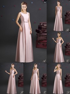 Hot Sale Empire Bowknot Long Bridesmaid Dress in Elastic Woven Satin