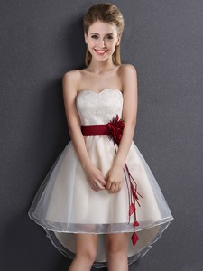 Classical High Low Sweetheart Champagne Dama Dress in Organza