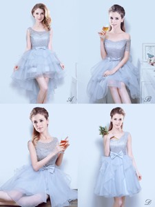 Gorgeous Organza Grey Dama Dress with Lace and Bowknot