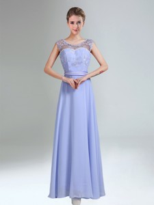 Lavender Scoop Belt And Lace Empire Bridesmaid Dress
