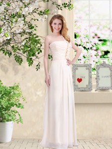 Cheap One Shoulder Hand Made Flowers Bridesmaid Dress In Champagne