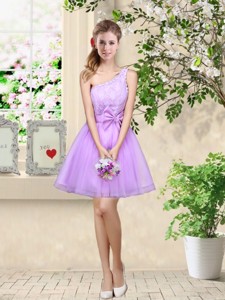 Popular A Line One Shoulder Laced Bridesmaid Dress In Lavender