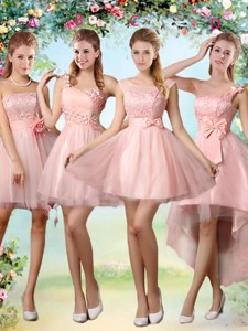 Popular A Line Pink Bridesmaid Dress With Lace And Appliques