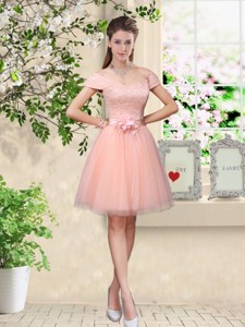 Discount Off The Shoulder Hand Made Flowers Bridesmaid Dress In Baby Pink