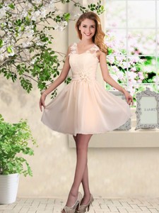 Suitable V Neck Appliques Bridesmaid Dress In Champagne