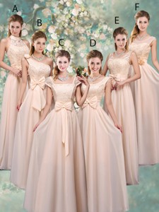 Luxurious Champagne Bridesmaid Dress With Lace And Bowknot