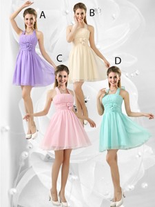 Luxurious Short Halter Top Bridesmaid Dress With Ruching
