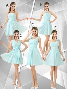 Beautiful A Line Ruched Bridesmaid Dress In Light Blue