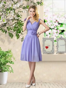 Luxurious Hand Made Flowers Bridesmaid Dress With V Neck