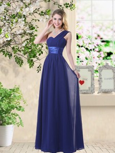 Cheap One Shoulder Floor Length Bridesmaid Dress In Navy Blue