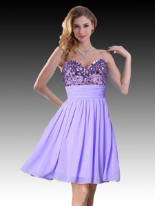 Promotional Sweetheart Sequined Short Lavender Dama Dress in Chiffon