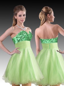 Perfect Short Green Dama Dress with Sequins and Beading
