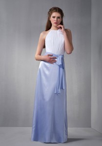 Cheap White And Lilac Scoop Bridesmaid Dress Wth Chiffon Belt
