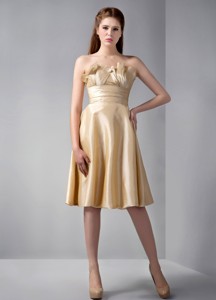 Gold Empire Strapless Knee-length Elastic Woven Satin Ruch Bridesmaid Dress