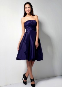 Purple Princess Strapless Knee-length Taffeta Ruch Bridesmaid Dress