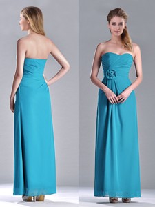Hot Sale Ankle Length Hand Crafted Flower Bridesmaid Dress In Teal