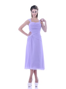 Fashionable Lavender Empire Square Bridesmaid Dress In Tea Length