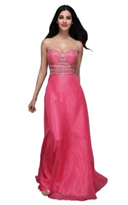 Empire Sweetheart Chiffon Hot Pink Beading And Ruching Evening Dress