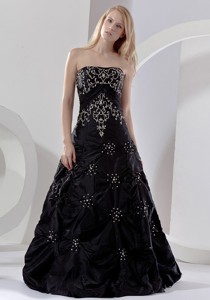 Embroidery With Beading Decorate Bodice Black Taffeta Floor-length Evening Dress