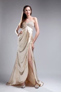 Sweetheart Champange Empire Evening Dress For Party Beading Floor-length