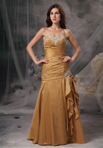 Beautiful Gold Mermaid / Trumpet Sweetheart Evening Dress Taffeta Beading Floor-length