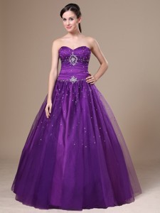 Purple Beading Tulle Sweetheart Evening Dress Floor-length