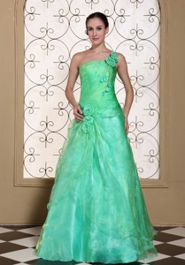 Turquoise One Shoulder Evening Dress Gown S Organza