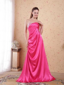 Hot Pink Empire Sweetheart Brush Train Taffeta Beading and Ruch Prom / Celebrity Dress