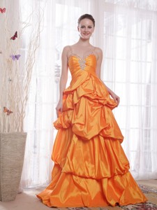 Orange Princess Straps Floor-length Taffeta Beading Evening Dress