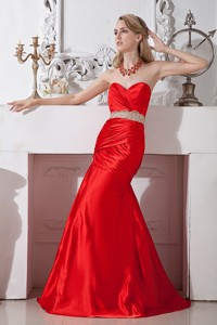 Red Mermaid Sweetheart Beading Evening Dress Floor-length Taffeta