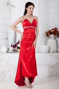 Red Column Sweetheart High-low Taffeta Beading Prom / Evening Dress