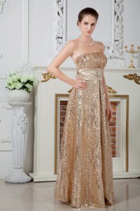 Champagne Empire Strapless Floor-length Sequinbeading Evening Dress